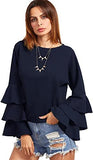 Women's Round Neck Ruffle Long Sleeve Blouse