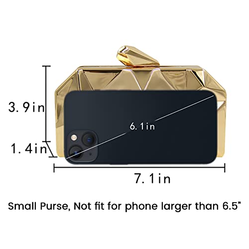 Women Lattice Pattern Metal Handbag Chain Geometric Evening Clutch Purse, Gold