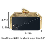 Women Lattice Pattern Metal Handbag Chain Geometric Evening Clutch Purse, Gold