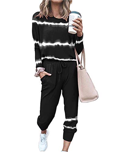 Women's Long Sleeve Loungewear Crewneck Pullover Tops Long Pants Sweatsuits Tracksuits with Pockets Army Green