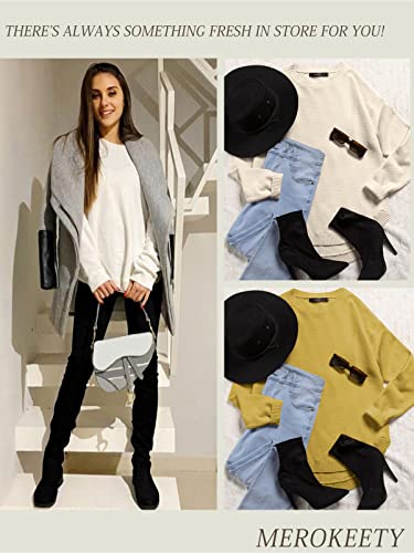 Women's Long Sleeve Oversized Crew Neck Solid Color Knit Pullover Sweater Tops Mocha