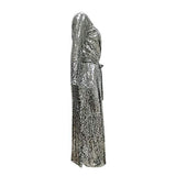 Womens Spring Autumn Sequins Open Front Covers Up Overcoat Long Sleeve See Through Slim Belted Cardigan Coat Windbreaker Jacket Party Club Dress Silver(Order one or Two Size Up )