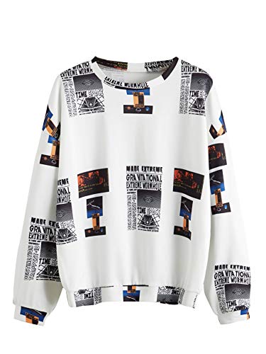 Women's Casual Floral Print Long Sleeve Pullover Tops Baby Blue