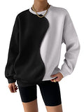 Women's Color Block Crew Neck Oversized Sweatshirt Drop Shoulder Casual Pullover