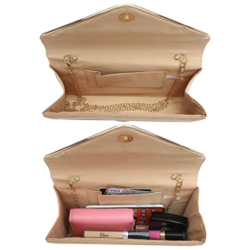 Ladies' Velvet Evening Clutch Handbag Formal Party Clutch For Women With Chain Strap (Rose)