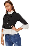 Women's Cute Long Sleeve Ruffle Hem Sweatshirt Contrast Collar Top