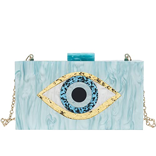 Clutch Purses for Women-Evil Eye Acrylic Clutch Glitter Purse Evening Bag Chain Shoulder Crossbody Handbags