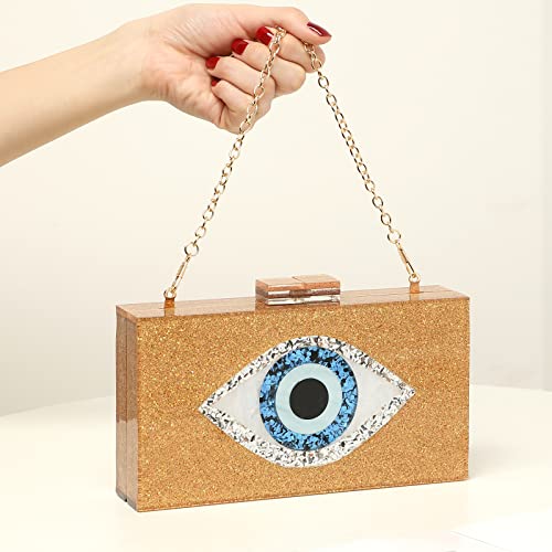 Clutch Purses for Women-Evil Eye Acrylic Clutch Glitter Purse Evening Bag Chain Shoulder Crossbody Handbags