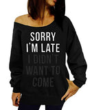 Women Off Shoulder Sweatshirt Slouchy Shirt Long Sleeve Pullover Tops Blue
