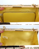 Women Lattice Pattern Metal Handbag Chain Geometric Evening Clutch Purse, Gold