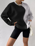Women's Color Block Crew Neck Oversized Sweatshirt Drop Shoulder Casual Pullover