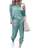 Women's Long Sleeve Loungewear Crewneck Pullover Tops Long Pants Sweatsuits Tracksuits with Pockets Army Green