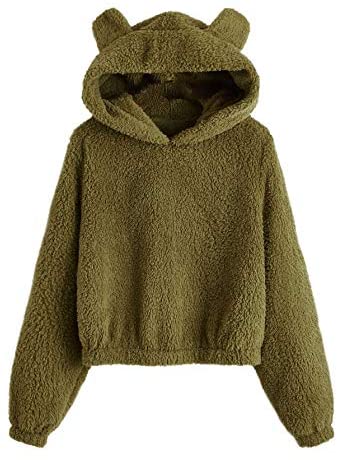 Women's Casual Cute Teddy Bear Long Sleeve Fleece Pullover Hoodie Top