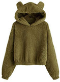 Women's Casual Cute Teddy Bear Long Sleeve Fleece Pullover Hoodie Top