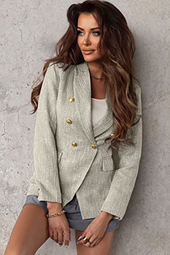Blazer Jackets for Women Tweed Double Breasted Elegant Lightweight Cardigan Outwear Gray S