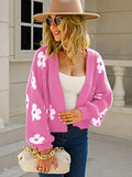 Women's Cardigan Sweaters - Floral Knit Open Front Crop Cardigans Long Sleeve Sweater Outwear Tops Orange L