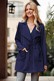 Women's Casual Lightweight Jackets Long Sleeve Drawstring Waist Lapel Trench Coat Outwear with Pockets