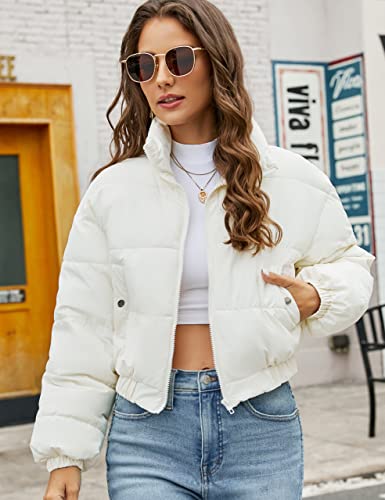 Women Cropped Puffer Jacket Winter Zip Up Short Padded Down Coat(Green-M)
