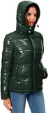 Women's Winter Hooded Shiny Puffer Jacket Casual Warm Quilted Full Zip Short Bubble Padded Coat (as1, alpha, s, regular, regular, Dark Gold, Small)