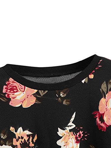 Women's Casual Floral Print Long Sleeve Pullover Tops Baby Blue
