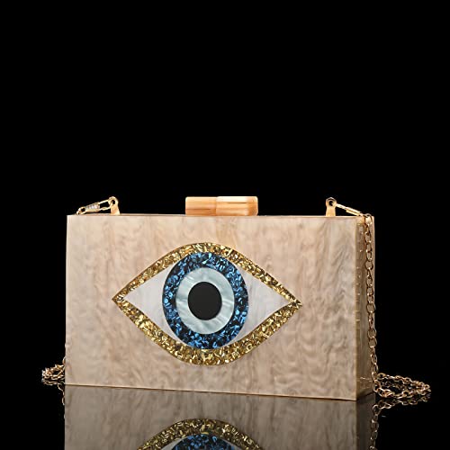Clutch Purses for Women-Evil Eye Acrylic Clutch Glitter Purse Evening Bag Chain Shoulder Crossbody Handbags