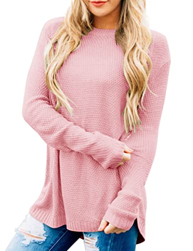 Women's Long Sleeve Oversized Crew Neck Solid Color Knit Pullover Sweater Tops Mocha