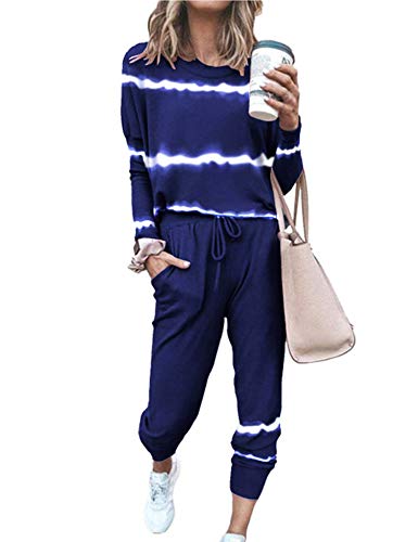 Women's Long Sleeve Loungewear Crewneck Pullover Tops Long Pants Sweatsuits Tracksuits with Pockets Army Green