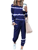 Women's Long Sleeve Loungewear Crewneck Pullover Tops Long Pants Sweatsuits Tracksuits with Pockets Army Green