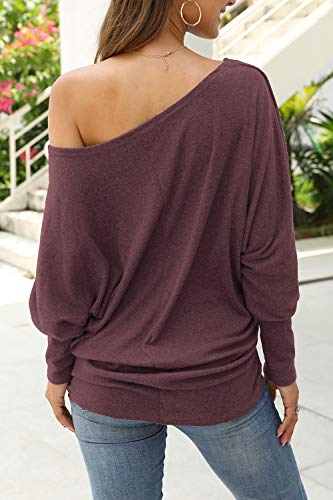 Long Sleeve Tops for Women,Sexy Off Shoulder Tops Oversized Pullover Sweater Casual Fall Shirts Tunic Blouse