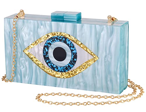 Clutch Purses for Women-Evil Eye Acrylic Clutch Glitter Purse Evening Bag Chain Shoulder Crossbody Handbags