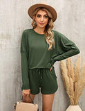 Women's Long Sleeve Loungewear Crewneck Pullover Tops Long Pants Sweatsuits Tracksuits with Pockets Army Green