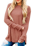 Women's Long Sleeve Oversized Crew Neck Solid Color Knit Pullover Sweater Tops Mocha
