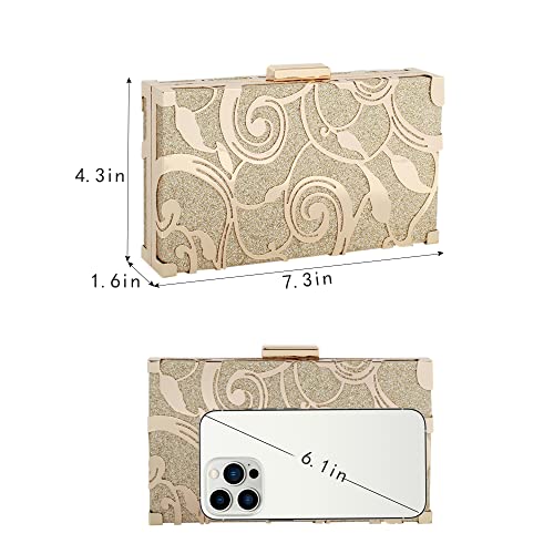 Women Lattice Pattern Metal Handbag Chain Geometric Evening Clutch Purse, Gold