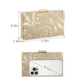 Women Lattice Pattern Metal Handbag Chain Geometric Evening Clutch Purse, Gold