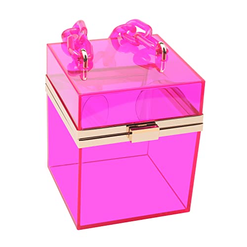 Women Acrylic Transparent Gold star Evening Bags Purses Clutch Vintage Banquet Handbag (Pink) Medium