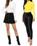 Women's Mock Turtle Neck Long Sleeve Tops Bodysuit Jumpsuit (A Long Sleeve Black)