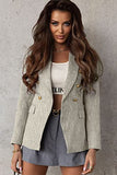 Blazer Jackets for Women Tweed Double Breasted Elegant Lightweight Cardigan Outwear Gray S