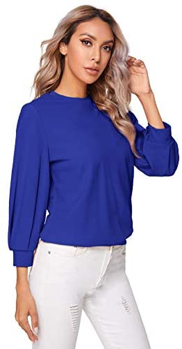 Women's 3/4 Long Sleeve Casual Office Blouse for Work Round Neck Top Plain Shirt