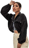 Women's Basic Long Sleeve Collared Press Button Down Cord Jacket Outerwear