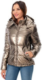 Women's Winter Hooded Shiny Puffer Jacket Casual Warm Quilted Full Zip Short Bubble Padded Coat (as1, alpha, s, regular, regular, Dark Gold, Small)