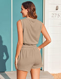 Womens Summer 2 Piece Outfits Short Sets Sleeveless Two Piece Lounge High Waisted Shorts with Pockets,Light Tan