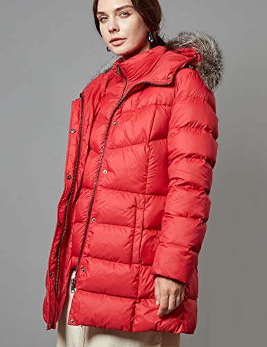 Women's Down Coat With Real Raccoon Fur Hooded Parka Jacket (Large, Wine)