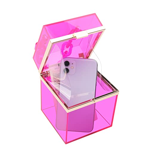 Women Acrylic Transparent Gold star Evening Bags Purses Clutch Vintage Banquet Handbag (Pink) Medium