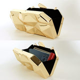 Women Lattice Pattern Metal Handbag Chain Geometric Evening Clutch Purse, Gold