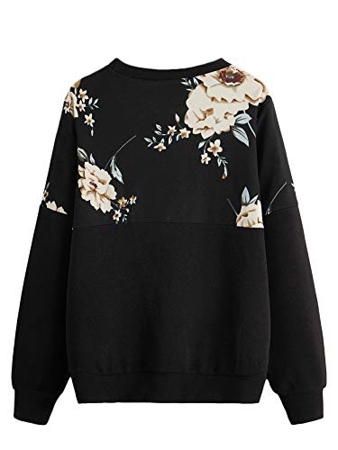 Women's Casual Floral Print Long Sleeve Pullover Tops Baby Blue