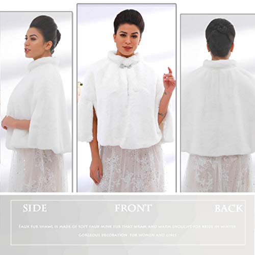 Women's Faux Fur Shawls Cape and Wraps Bridal Cloak Coat Fur Cover Up for Bride and Bridesmaids . (Beige)