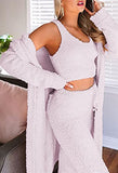 Womens Fuzzy Fleece 3 Piece Pajama Set Tank Crop Tops Pants Open Front Cardigan Lounge Outfit Light Blue S