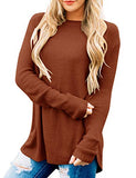 Women's Long Sleeve Oversized Crew Neck Solid Color Knit Pullover Sweater Tops Mocha