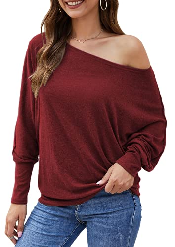 Long Sleeve Tops for Women,Sexy Off Shoulder Tops Oversized Pullover Sweater Casual Fall Shirts Tunic Blouse