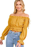 Women's Sexy Striped Off Shoulder Long Sleeve Shirt Ruffle Trim Blouses Top